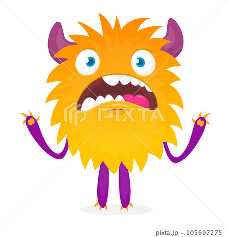 Happy cartoon monster. Halloween vector illustration of funny monster creature 105697275