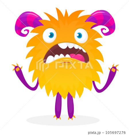 Happy cartoon monster. Halloween vector illustration of funny monster creature 105697276
