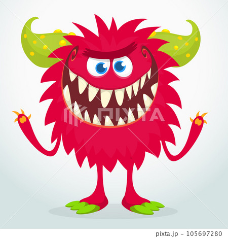 Happy cartoon monster. Halloween vector illustration of funny monster creature 105697280