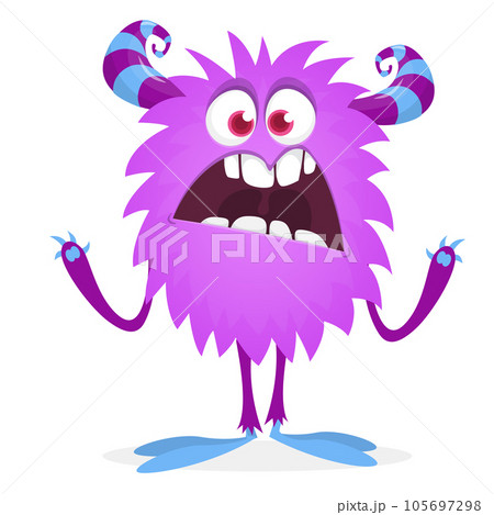 Happy cartoon monster. Halloween vector illustration of funny monster creature 105697298
