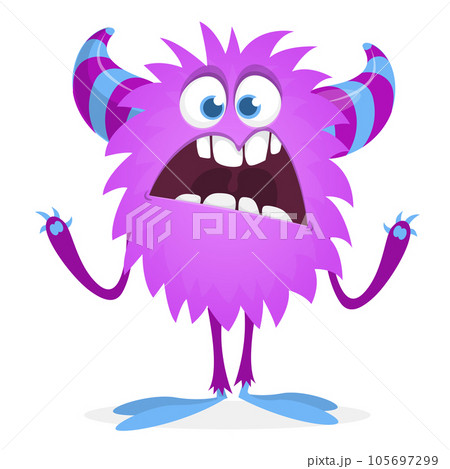 Happy cartoon monster. Halloween vector illustration of funny monster creature 105697299