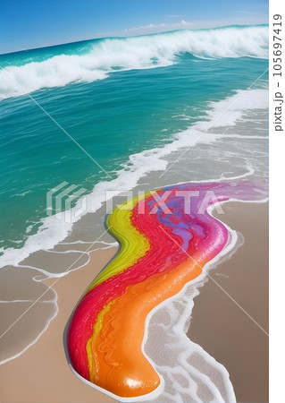砂浜に打ち寄せる汚染された水のイラスト素材 [105697419] - PIXTA