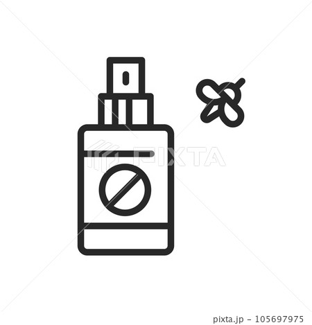Insect Repellent Spray Icon. Vector Outline Editable Sign of Bug-Free Outdoors with Mosquito Repellent for Camping and Outdoor Protection. Linear minimal Illustration. 105697975