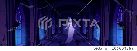 Floating ghost in medieval castle dungeon interior 105698265