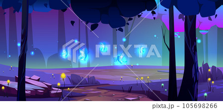 Night fantasy forest game landscape background 105698266