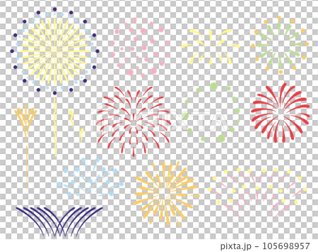 打ち上げ花火のデザインセット（カラー） 105698957