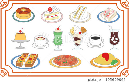 レトロ喫茶店メニューのイラストセット 105699063