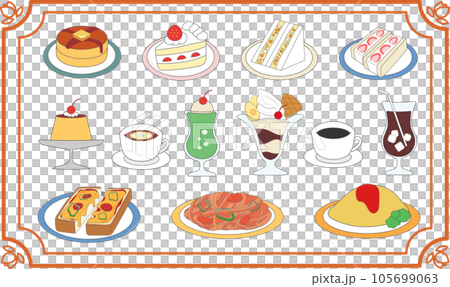 レトロ喫茶店メニューのイラストセット 105699063