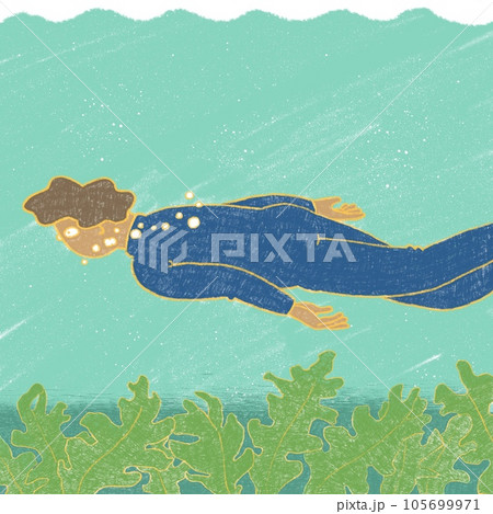 ウエットスーツを着て海に潜っている人 105699971