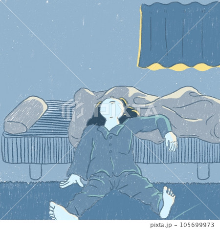 夜に眠れずにベッドにもたれかかる人 105699973