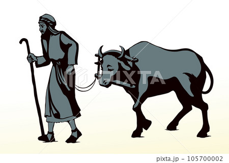 Vector drawing. A man leads an ox Vector drawing. A man leads an ox 105700002