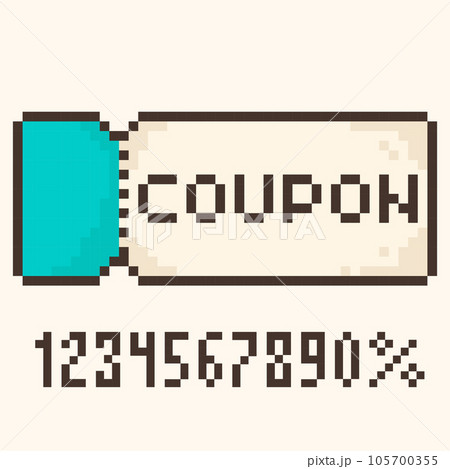 pixel coupon.Sale ticket template, discount,bright 8-bit coupon. Vector illustration pixel coupon.Sale ticket template, discount,bright 8-bit coupon. Vector illustration 105700355