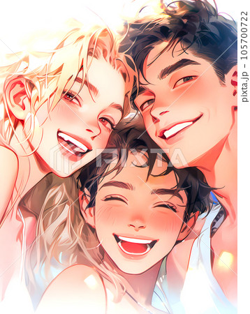 顔を寄せ合う父・母・息子の仲良し家族 顔を寄せ合う父・母・息子の仲良し家族 105700722