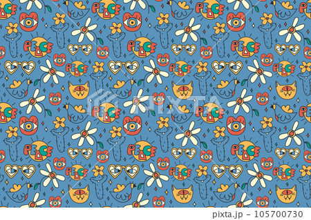 Y2k pattern 2000 and 1990 years.Bright cartoon retro for packaging,print.Vector illustration.  105700730