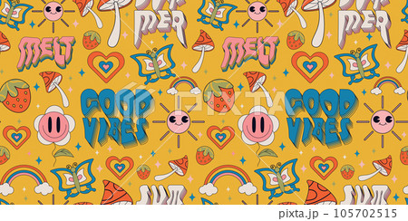 Y2k pattern bright cartoon retro style for packaging,print.Vector illustration 105702515
