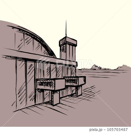 Vector drawing. Airport and aircraft 105703487