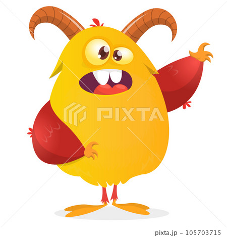 Funny cartoon furry monster character. Illustration of cute and happy mythical alien Funny cartoon furry monster character. Illustration of cute and happy mythical alien 105703715