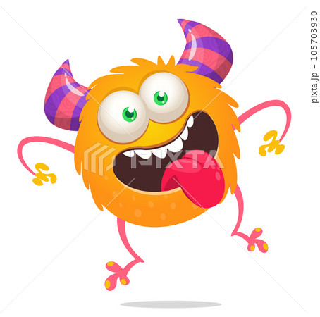 Funny cartoon smiling monster creature. Halloween Illustration of happy alien character. Vector isolated Funny cartoon smiling monster creature. Halloween Illustration of happy alien character. Vector isolated 105703930
