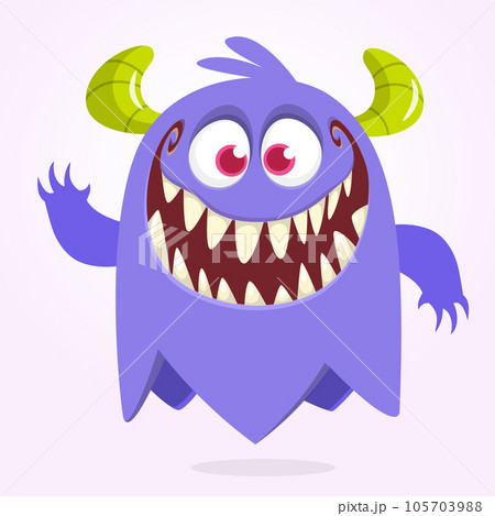 Funny cartoon monster character. Illustration of cute and happy mythical alien creature. Halloween design 105703988