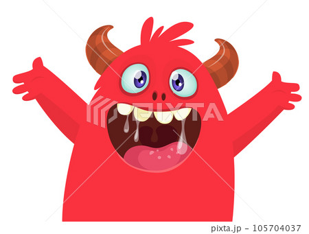 Funny cartoon monster character. Illustration of cute and happy mythical alien creature. Halloween design 105704037