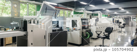 production line for printed circuit board manufacturing mounted in workshop production line for printed circuit board manufacturing mounted in workshop 105704902