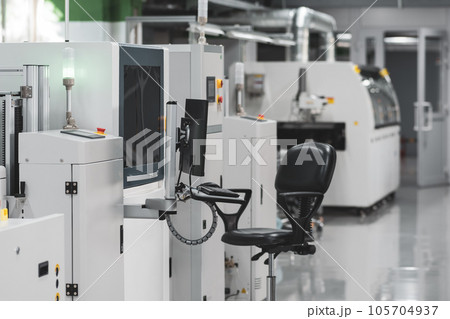 production line for printed circuit board manufacturing mounted in workshop production line for printed circuit board manufacturing mounted in workshop 105704937