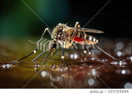 Photo of a mosquito on a wet surface. 105704994
