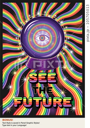 Hypnotic poster with magic ball, sphere, third eye 105705013