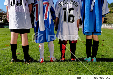 Young children wearing Football or Soccer kit 105705123