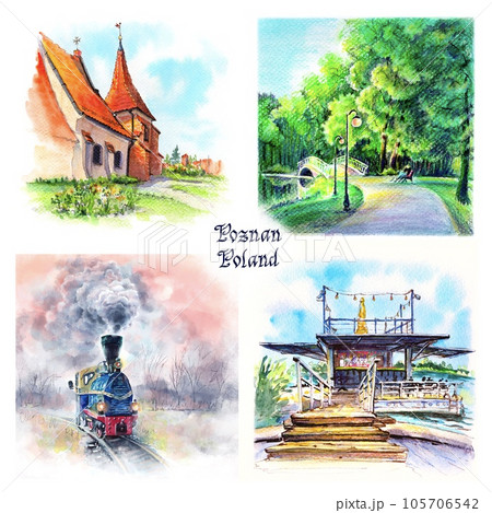 Watercolor sketches of Poznan, Poland 105706542