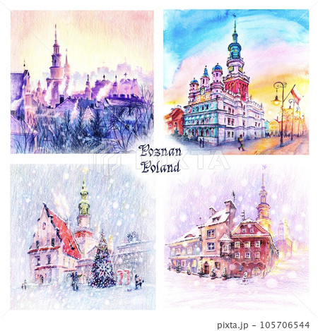Watercolor sketches of Poznan, Poland 105706544