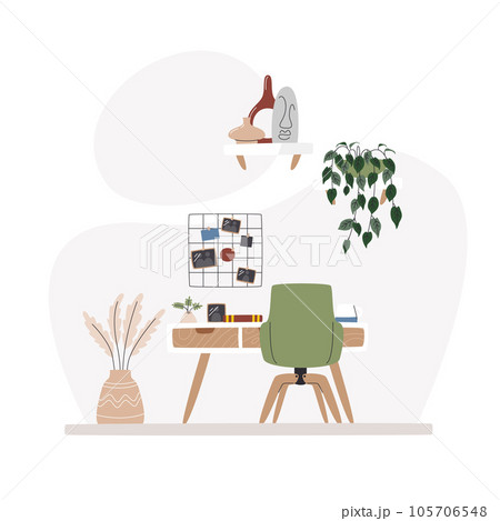 Study space with organizer grid and home decor 105706548