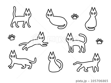 シンプルな猫のアイコンイラストセット（黒主線） 105706865