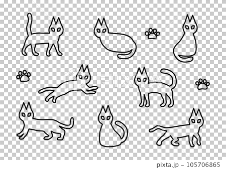 シンプルな猫のアイコンイラストセット（黒主線） 105706865