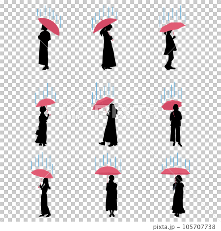 Illustration set silhouette material vector of a woman holding an umbrella on a rainy day Illustration set silhouette material vector of a woman holding an umbrella on a rainy day 105707738