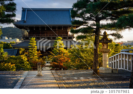 金戒光明寺の初秋、西陽に照らされた境内参道と山門 金戒光明寺の初秋、西陽に照らされた境内参道と山門 105707981