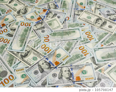 100-dollar bills close-up view from above. 105708147