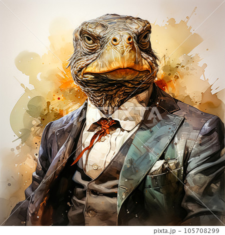 Monitor lizard businessman in business suit watercolor Monitor lizard businessman in business suit watercolor 105708299