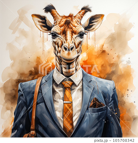 Giraffe in business suit watercolor 105708342
