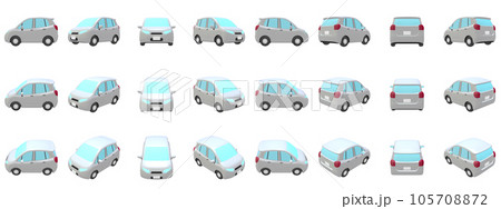 自動車のイラスト素材 デフォルメ コンパクトカー 5ドアハッチバック 白 24点セット 自動車のイラスト素材 デフォルメ コンパクトカー 5ドアハッチバック 白 24点セット 105708872