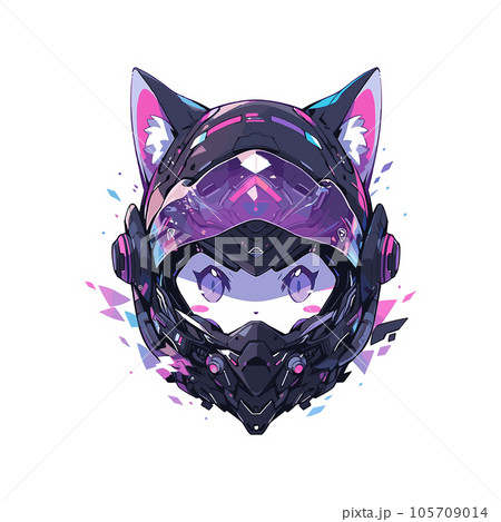Anime cat in a motorcycle helmet. Futuristic cat print for your design. Vector illustration EPS10 Anime cat in a motorcycle helmet. Futuristic cat print for your design. Vector illustration EPS10 105709014