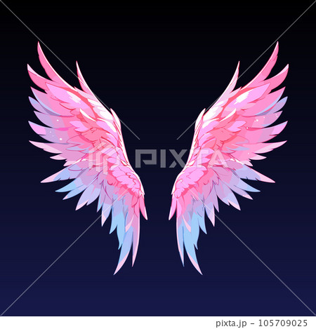 Cartoon color angel wings isolated on dark background. 3D bird wings design template. Vector illustration EPS10 105709025