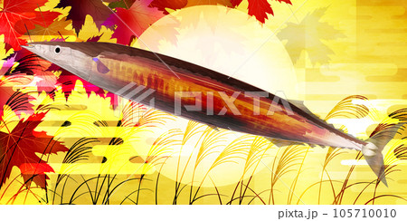 秋　さんま　味覚　紅葉　背景 105710010