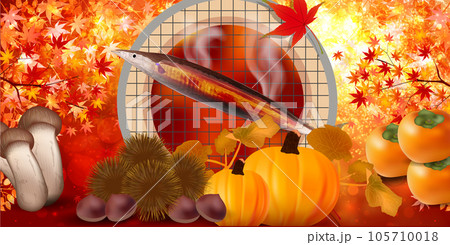 秋　味覚　紅葉　背景 105710018