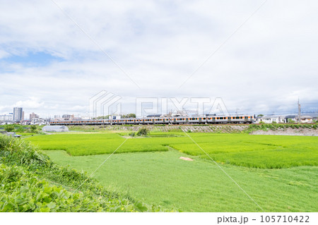 【中央本線】田園地帯を疾走する普通列車 105710422