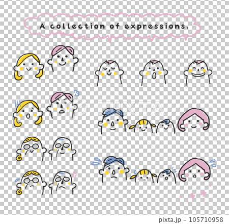 Cute family facial expression set icon set illustration material 105710958