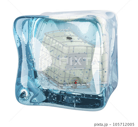 Intermediate bulk frozen in ice cube, 3D rendering Intermediate bulk frozen in ice cube, 3D rendering 105712005