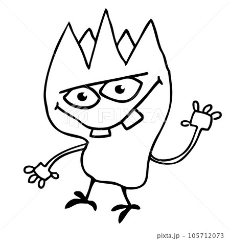 Funny cartoon smiling  monster character. Illustration of cute and happy mythical alien creature. Halloween design 105712073