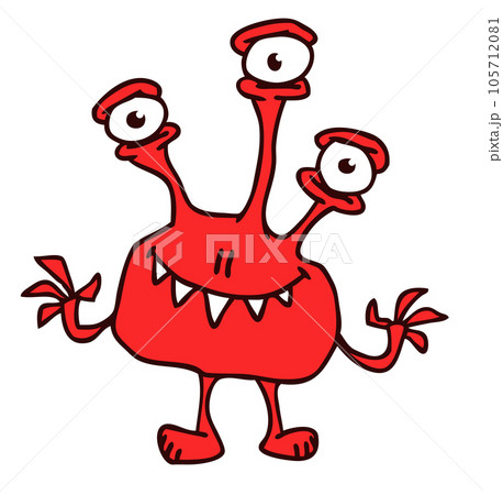 Funny cartoon smiling monster character. Illustration of cute and happy mythical alien creature. Halloween design Funny cartoon smiling monster character. Illustration of cute and happy mythical alien creature. Halloween design 105712081