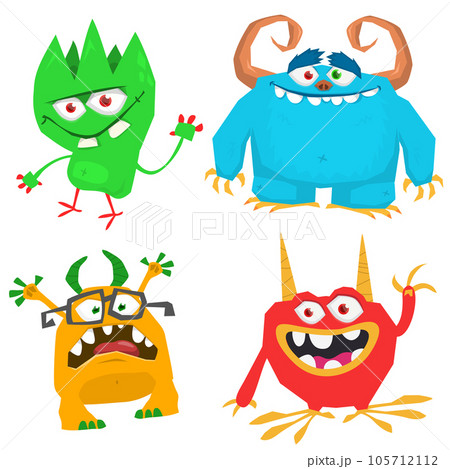 Cute cartoon Monsters. Set of cartoon monsters: goblin or troll, cyclops, ghost,  monsters and aliens. Halloween illustrations. Vector 105712112